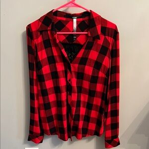 Lush Red and Black Plaid Women's Top